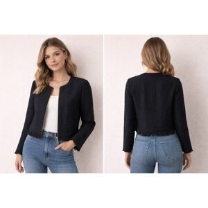 Spartina 449 Harper Tweed Black Textured Knit Quiet Luxury 100% Cotton L Jacket